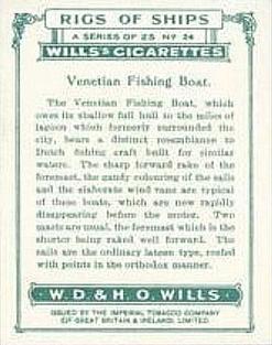 1929 Wills's Rigs of Ships #24 Venetian Fishing Boat Back