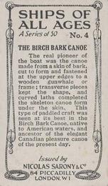 1929 Nicolas Sarony & Co. Ships of All Ages (Small) #4 Birch Bark Canoe Back