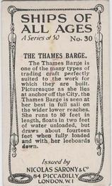1929 Nicolas Sarony & Co. Ships of All Ages (Small) #30 Thames Barge Back