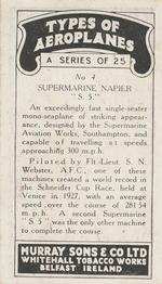 1929 Murray Sons & Co Types of Airplanes (M164) #4 Supermarine Napier S5 Back