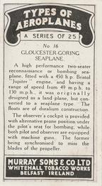 1929 Murray Sons & Co Types of Airplanes (M164) #16 Gloucester Goring Seaplane Back