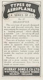 1929 Murray Sons & Co Types of Airplanes (M164) #22 Heliocopter Back