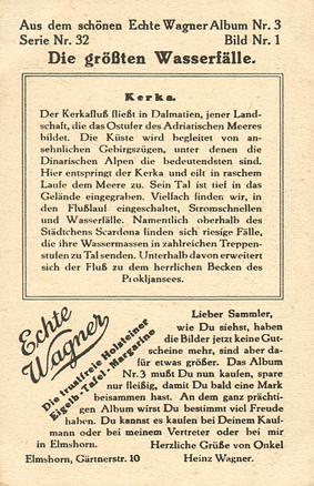 1930 Echte Wagner Die Grossten Wasserfalle  (The Biggest Waterfalls) Album 3, Serie 32 #1 Kerka Back