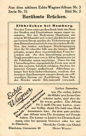 1930 Echte Wagner Beruhmte Brucken (Famous Bridges) Album 3 Serie 31 #2 Elbbrucken bei Hamburg Back