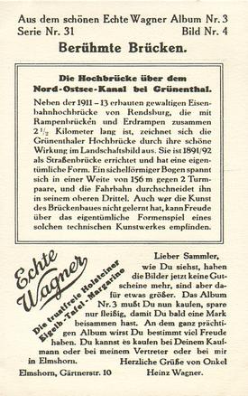 1930 Echte Wagner Beruhmte Brucken (Famous Bridges) Album 3 Serie 31 #4 Die Hochbrucke uber dem Nord-Ostsee-Kanal bei Grunenthal Back