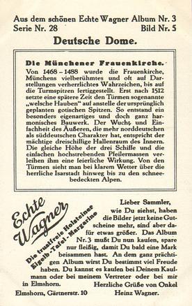 1930 Echte Wagner Deutsche Dome (German Cathedrals) Album 3, Serie 28 #5 Die Munchener Frauenkirche Back