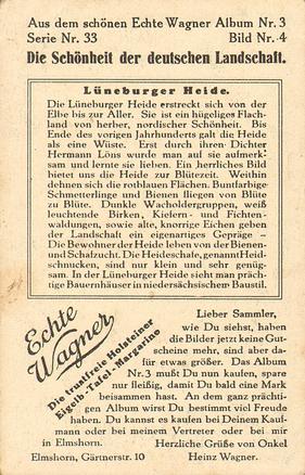 1930 Echte Wagner Die Schonheit der deutschen Landschait (The Beauty of the German Landscape) Album 3, Serie 33 #4 Luneburger Heide Back