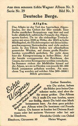1930 Echte Wagner Deutsche Berge (German Mountains) Album 3, Serie 29 #3 Aligau Back