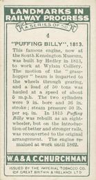 1931 Churchman's Landmarks in Railway Progress #4 Puffing Billy,                                      1813 Back