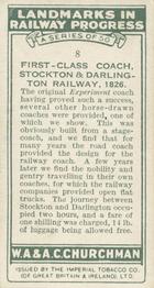 1931 Churchman's Landmarks in Railway Progress #8 First-class Coach, Stockton & Darlington Railway,   1825 Back
