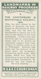 1931 Churchman's Landmarks in Railway Progress #9 The Canterbury & Whitstable Railway,                1830 Back