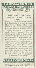 1931 Churchman's Landmarks in Railway Progress #35 The Last G.W.R. Broad Gauge Train,                  1892 Back