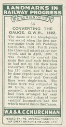 1931 Churchman's Landmarks in Railway Progress #36 Converting the Gauge, GWR,                          1892 Back