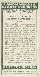 1931 Churchman's Landmarks in Railway Progress #43 First Non-stop London - Plymouth,                   1904 Back