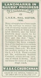1931 Churchman's Landmarks in Railway Progress #49 L.N.E.R. Rail Motor,                                1930 Back