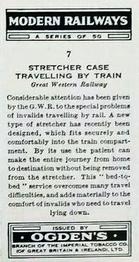 1936 Ogden's Modern Railways #7 Stretcher Case Travelling by Train Back