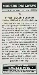1936 Ogden's Modern Railways #22 First Class Sleeper Back