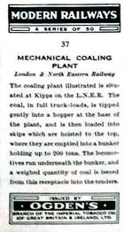 1936 Ogden's Modern Railways #37 Mechanical Coaling Plant Back