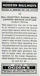 1936 Ogden's Modern Railways #43 All-Electric Signal Box, London Bridge Station Back