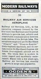 1936 Ogden's Modern Railways #50 Railway Air Services Aeroplane Back