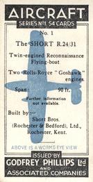 1938 Godfrey Phillips Aircraft Series No1 #1 The Short R.24/31 Back