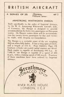 1938 Strathmore British Aircraft #2 Armstrong Whitworth Ensign Back
