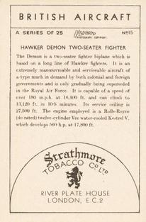 1938 Strathmore British Aircraft #15 Hawker Demon Two-Seater Fighter Back