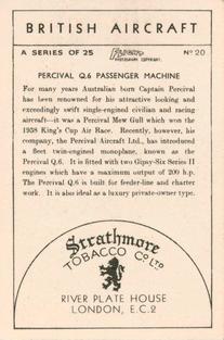 1938 Strathmore British Aircraft #20 Percival Q6 Passenger Machine Back