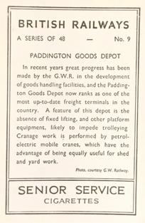 1938 Senior Service British Railways #9 Paddington Goods Depot Back