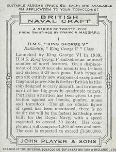 1939 Player's British Naval Craft #1 H.M.S. 