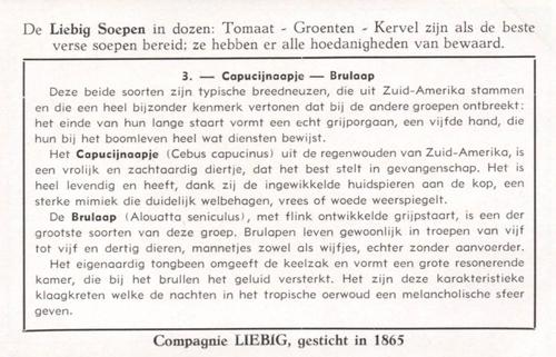 1954 Liebig De Apen (Monkeys) (Dutch Text) (F1601, S1604) #3 Capucijnaapje - Brulaap Back