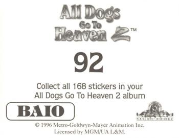 1996 Baio All Dogs go to Heaven 2 Stickers #92 Sticker 92 Back