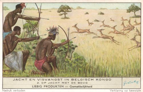1952 Liebig Jacht en visvangst in Belgisch Kongo (Fishing and hunting in the Belgian Congo) (Dutch Text) (F1537, S1534) #2 Op jacht met de boog Front
