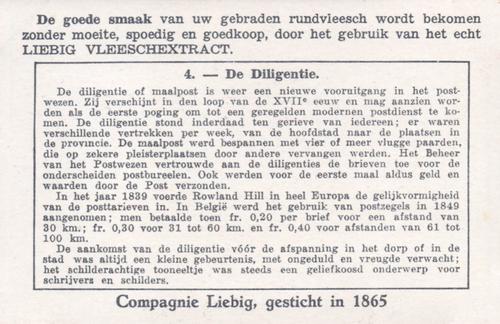 1940 Liebig Geschiedenis Van Het Postwezen (The History of the Post)(Dutch Text)(F1413, S1419) #4 De Diligentie Back