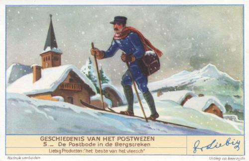 1940 Liebig Geschiedenis Van Het Postwezen (The History of the Post)(Dutch Text)(F1413, S1419) #5 De Postbode in de Bergstreken Front