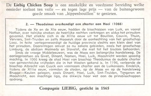 1951 Liebig De Geschiedenis van onze provincies - Luik (History of Liege) (Dutch Text) (F1520, S1525) #2 Theoduinus overhandigt een charter aan Hoei (1066) Back