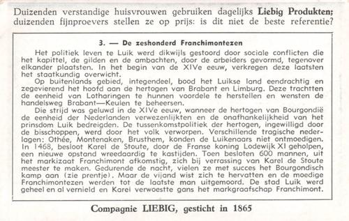 1951 Liebig De Geschiedenis van onze provincies - Luik (History of Liege) (Dutch Text) (F1520, S1525) #3 De zeshonderd Franchimontezen Back