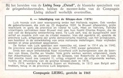 1951 Liebig De Geschiedenis van onze provincies - Luik (History of Liege) (Dutch Text) (F1520, S1525) #6 Inhuldiging van de Gileppe-dam (1878) Back