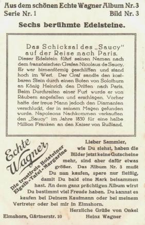 1930 Echte Wagner Sechs berühmte Edelsteine (Six Famous Gemstones) Album 3, Serie 1 #3 Das Schicksal des 