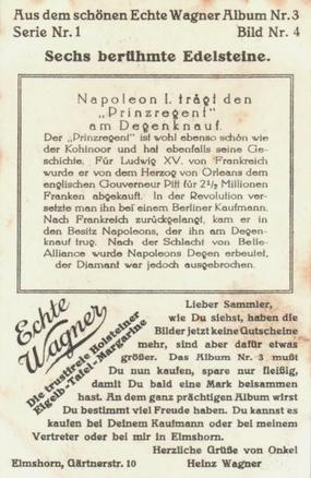 1930 Echte Wagner Sechs berühmte Edelsteine (Six Famous Gemstones) Album 3, Serie 1 #4 Napoleon I. trägt den 