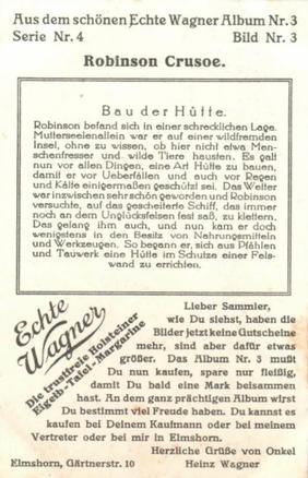 1930 Echte Wagner Robinson Crusoe Album 3, Serie 4 #3 Bau der Hütte Back