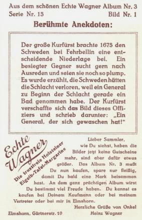 1930 Echte Wagner Berühmte Anekdoten (Famous Anecdotes) Album 3, Serie 15 #1 Der grosse Kurfürst brachte 1675 ... Back