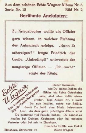 1930 Echte Wagner Berühmte Anekdoten (Famous Anecdotes) Album 3, Serie 15 #2 Zu Kriegsbeginn wollte ein Offizier ... Back
