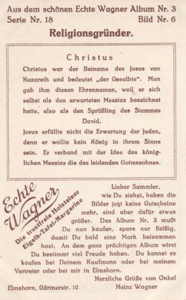 1930 Echte Wagner Religionsgründer (Religious Founders) Album 3, Serie 18 #6 Christus Back