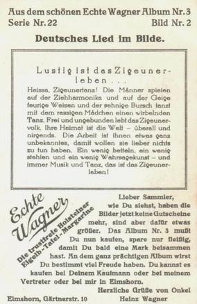 1930 Echte Wagner Deutsches Lied im Bilde (German Songs in Pictures) Album 3, Serie 22 #2 Lustig ist das Zigeunerleben ... Back