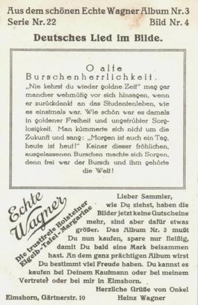 1930 Echte Wagner Deutsches Lied im Bilde (German Songs in Pictures) Album 3, Serie 22 #4 O alte Burschenherrlichkeit Back