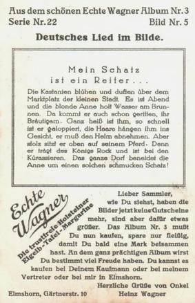 1930 Echte Wagner Deutsches Lied im Bilde (German Songs in Pictures) Album 3, Serie 22 #5 Mein Schatz ist ein Reiter ... Back