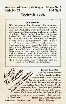 1930 Echte Wagner Technik 1929 (1929 Technology) Album 3, Serie 25 #2 Bremen Back