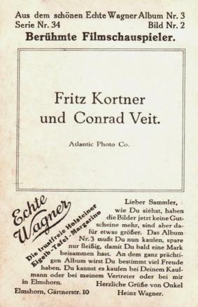 1930 Echte Wagner Berühmte Filmschauspieler I (Famous Movie Actors) Album 3, Serie 34 #2 Fritz Kortner / Conrad Veidt Back