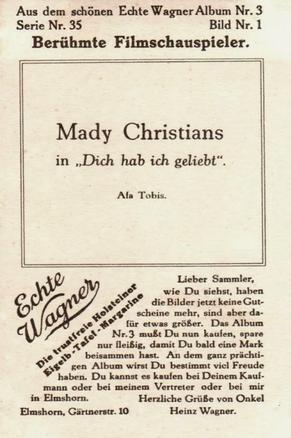 1930 Echte Wagner Berühmte Filmschauspieler II (Famous Movie Actors) Album 3, Serie 35 #1 Mady Christians Back
